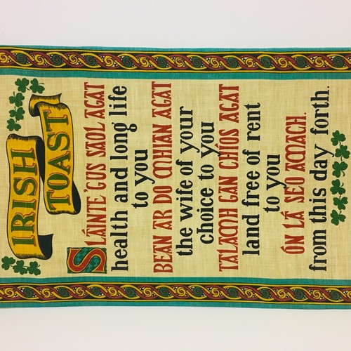 Vintage Irish Toast Linen Fabric Art St Patricks Day Wall Hanging Ireland Print