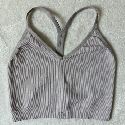 Set Active Ribbed Bra Womens Size M Sculptflex Beige Off White Sports Bra Tank