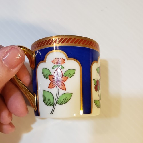 Fitz & Floyd Demitasse Bouillon Tiny Cups Saucers Red Cobalt Blue Gold 7 pieces