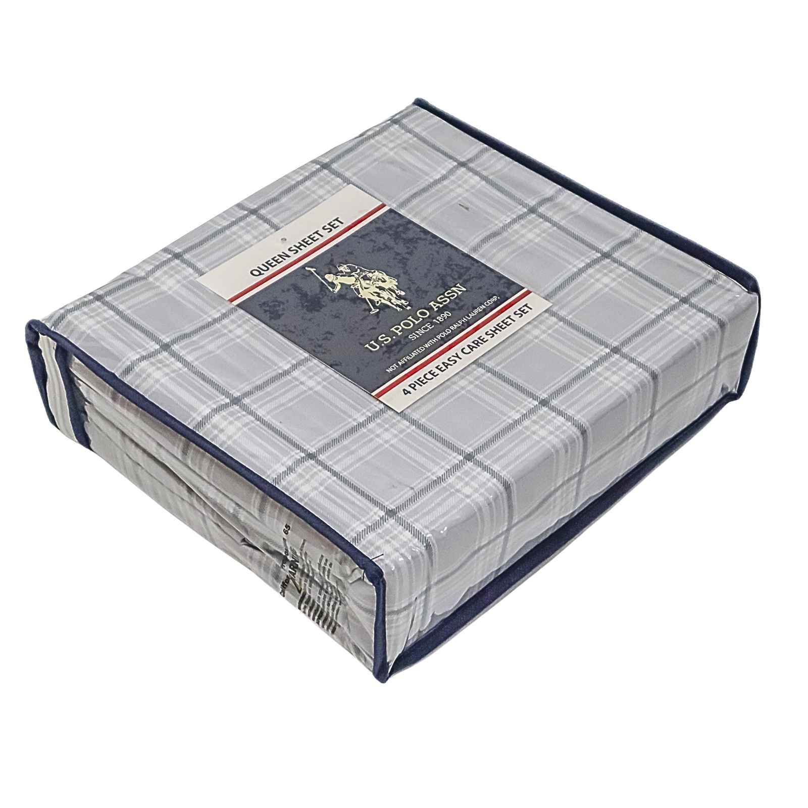 U.S. Polo Assn. Queen Sheet Set New Haven Plaid Gray 4 Piece Set Free Shipping
