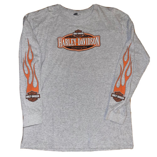 Harley Davidson Long Sleeve Flames Fire Logo Graphic T-Shirt Harley Davidson Long Sleeve Flames Fire Logo Graphic T-Shirt