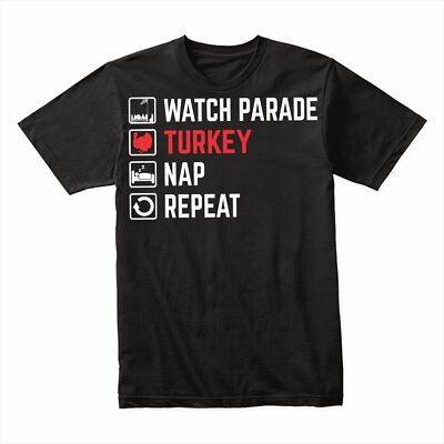 Watch Parade Turkey Nap Repeat T-Shirt, Funny Thanksgiving Tee, Holiday Gift