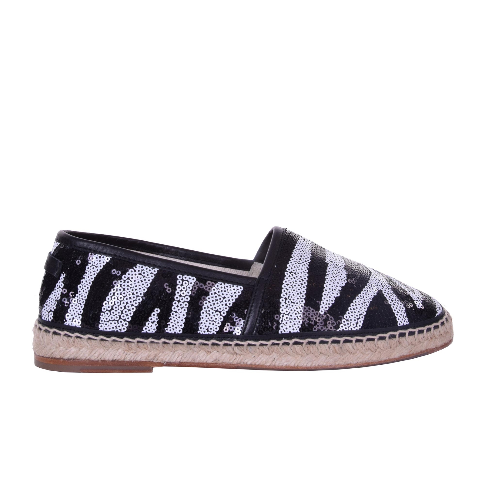 Pre-owned Dolce & Gabbana Sequins Canvas Espadrilles Shoes Tremiti Zebra Black White 06223