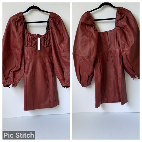Pre-owned Asos Design Asos Edition Womens Real Leather Mini Dress With Bust Ruching In Chestnut 2 In Brown
