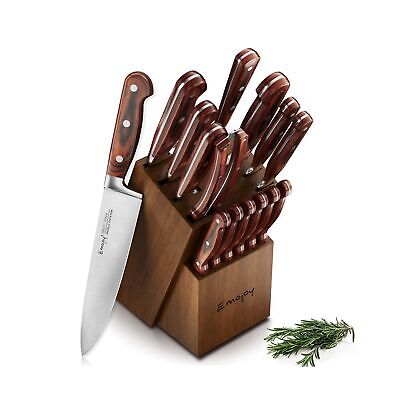 , 15-pcs Emojoy Kitchen Knife Set With Block, Premium Kitchen Knives...