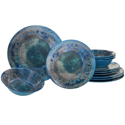 Certified International Radiance 12-piece Melamine Blue Vintage