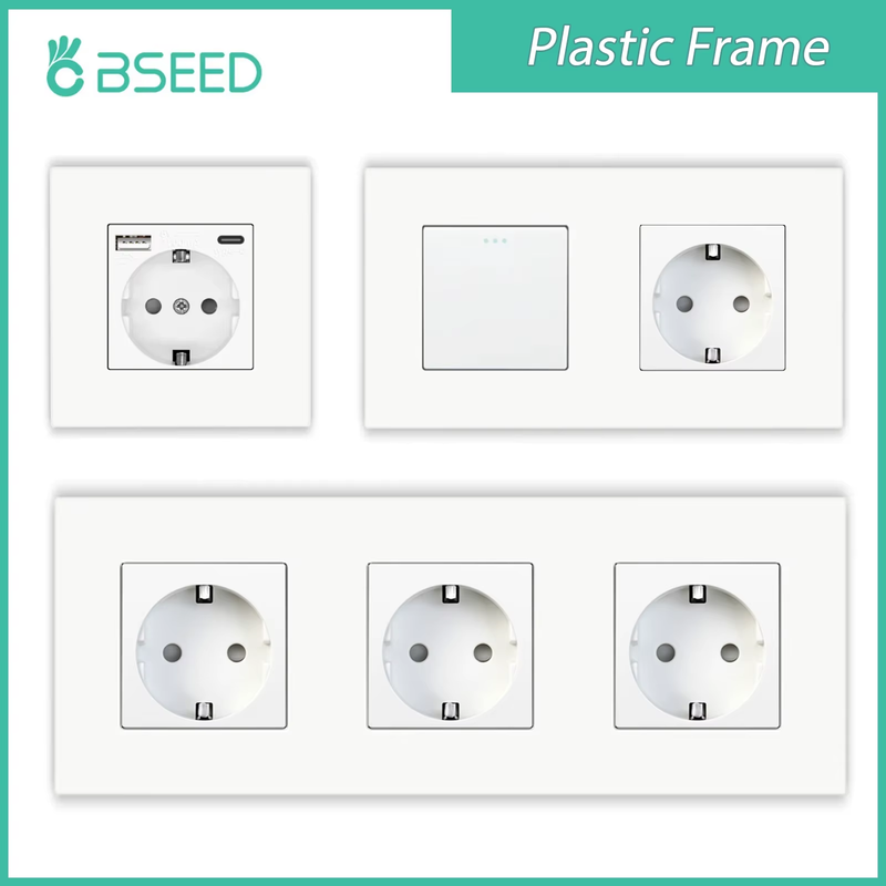 Light Switch With EU Wall Sockets Home Wall Switches 1/2/3Gang 1Way Backlight Pl