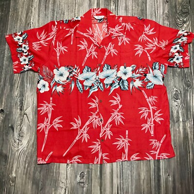 Alvish Hawaiian Shirt Red Floral Aloha Tropical Mens Size 4XL