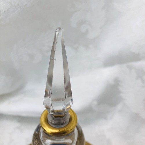 Fostoria Antique Blue Gold Perfume Bottle - Powder Dish Glass Stopper Combo Set