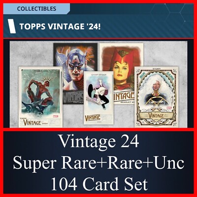 VINTAGE 24 ALL SR+RARE+UNCMN 104 CARD SET w/RIP+MINI BASE-TOPPS MARVEL COLLECT