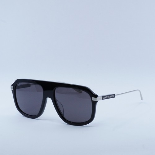Pre-owned Gucci Gg1309s 005 Shiny Black/grey 57-17-145 Sunglasses Authentic In Gray