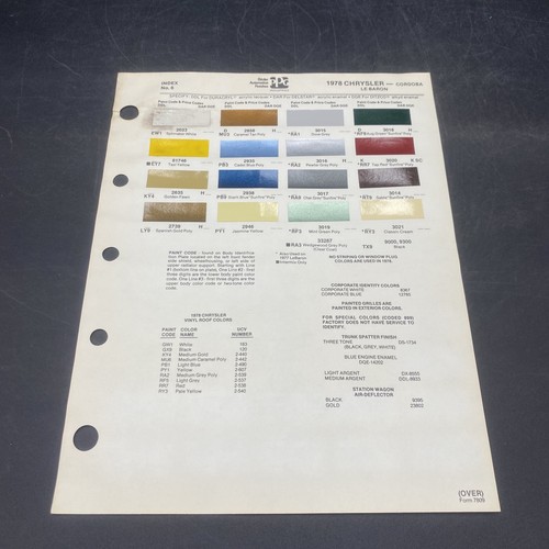 1978 Chrysler Lebaron Cordora Color Paint Chips Sheet