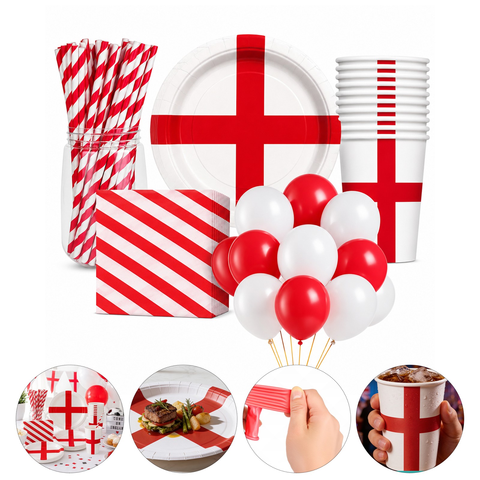 England St George Party Tableware Set Serves 20 Plates Cups Napkins Balloons Set