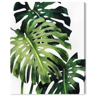 Floral and Botanical Tropical Monstera Leaves Canvas Wall Art Palms Living Ro...