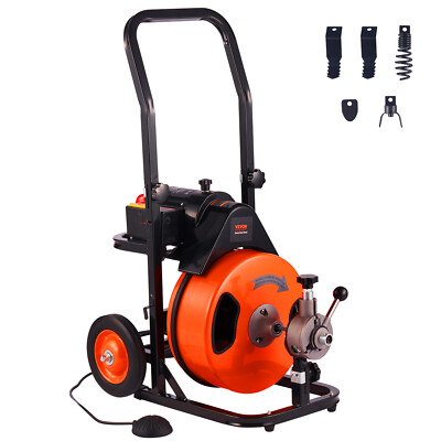 VEVOR 50ft 1/2'' Electric Drain Cleaner Machine Drain Auger Snake Sewer Auto Feed