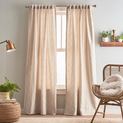 Peri Home Mallorca Embroidery Back Tab Window Curtain Panel Pair, 84'', Linen/...