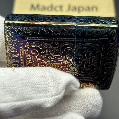 Armor 5 Sides Arabesque Engraved Antique Brass Zippo MIB Rare Velour Case