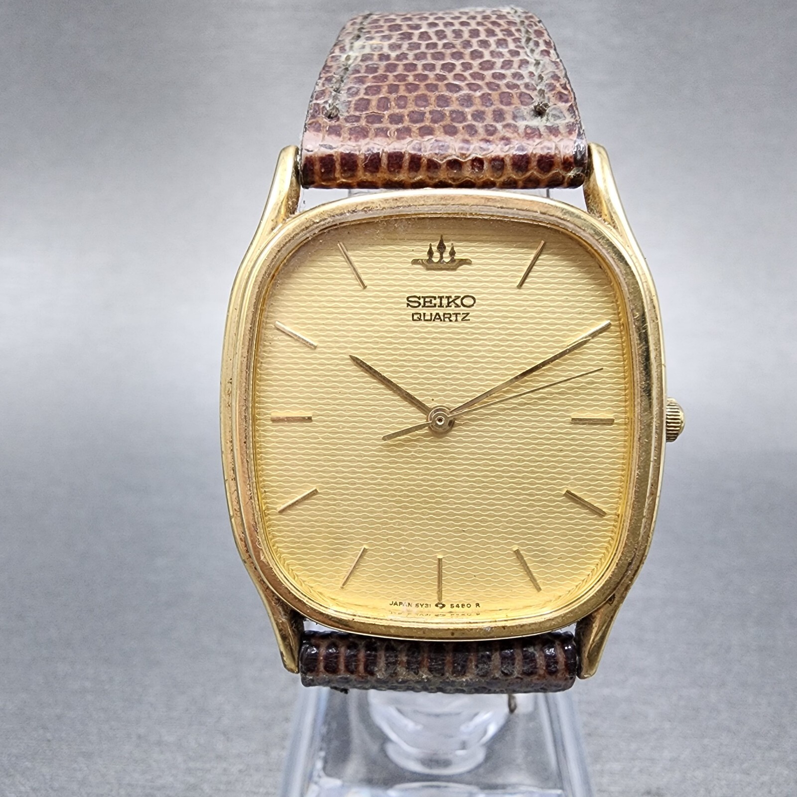 Seiko Tank Watch Men 29mm Gold Dial Gold Tone Rectangle 5y31