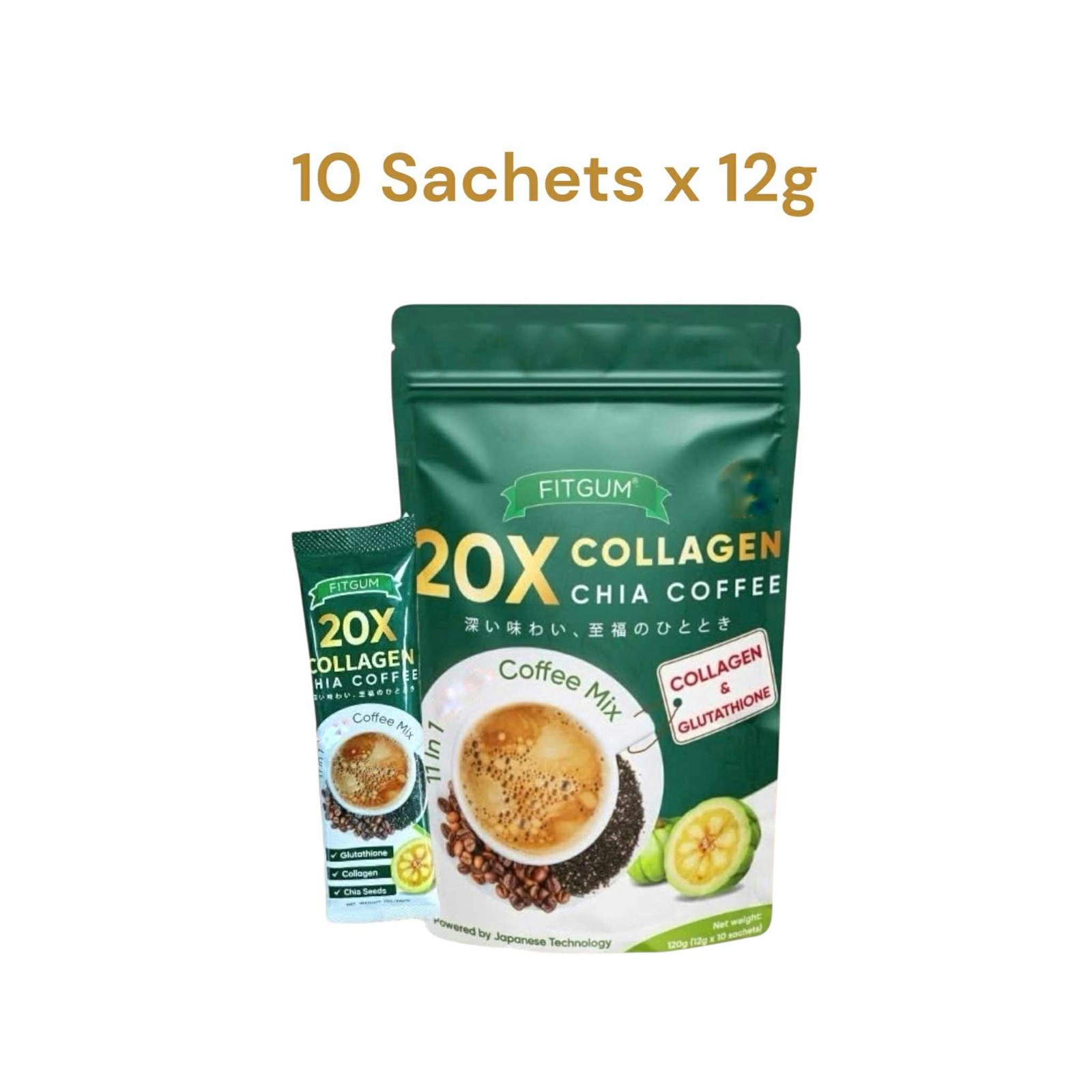 FITGUM 20X Collagen Chia Coffee - 11 in 1 Coffee Mix 120g
