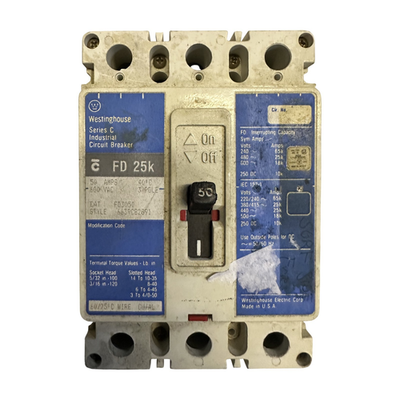 Westinghouse FD3050 50A 3-Pole 600V Series C Industrial Circuit Breaker FD 25k