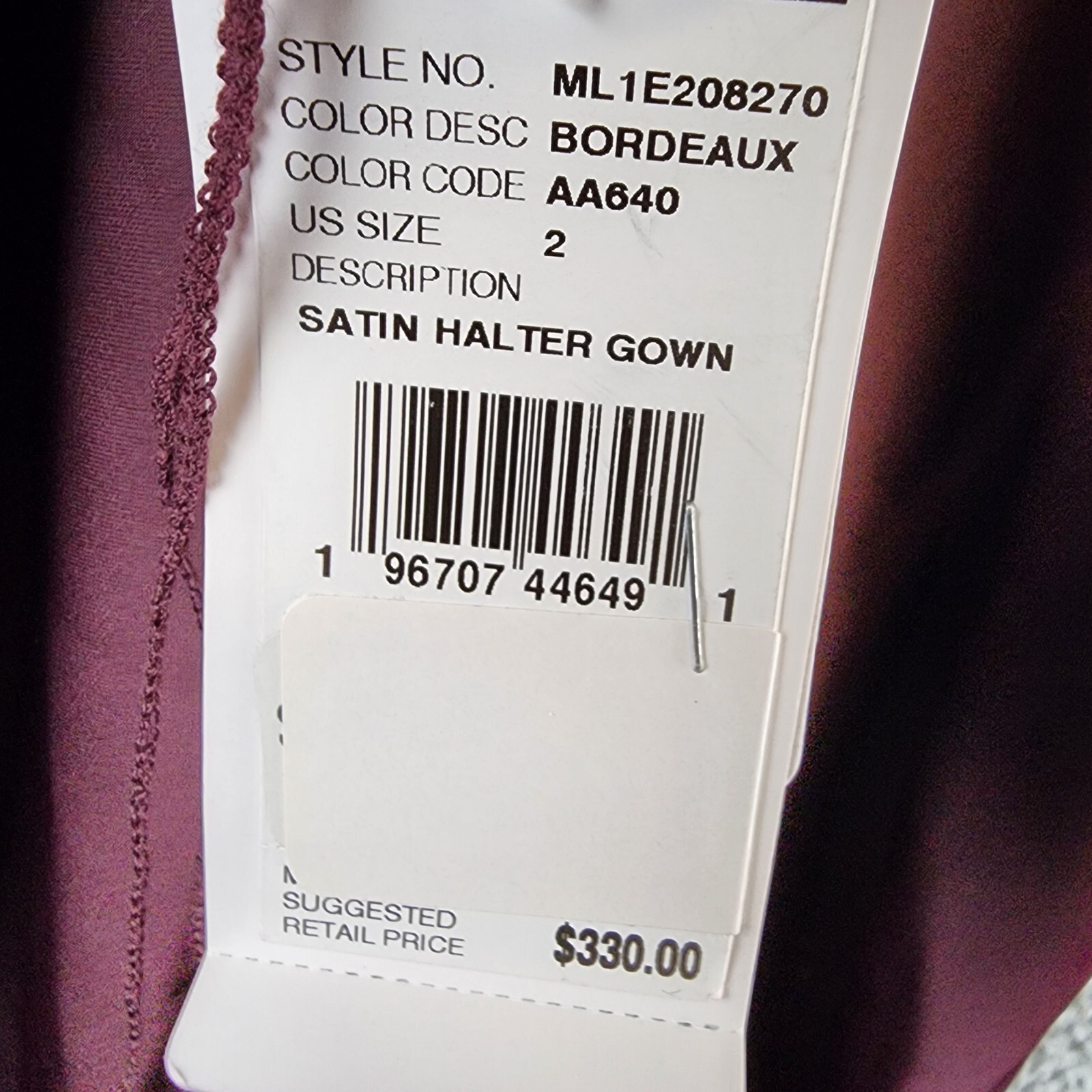 Liv Foster Knotted Satin Gown Women's 2 Bordeaux Sleeveless Side Zip Closure - Picture 10 of 16