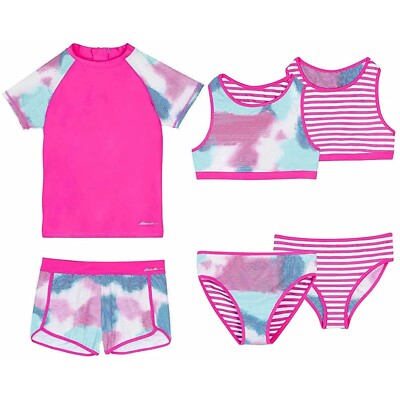 4 PC Eddie Bauer Girls Swimsuit Tankini Rash Guard Swim Bikini 10 12 14 16 L XL