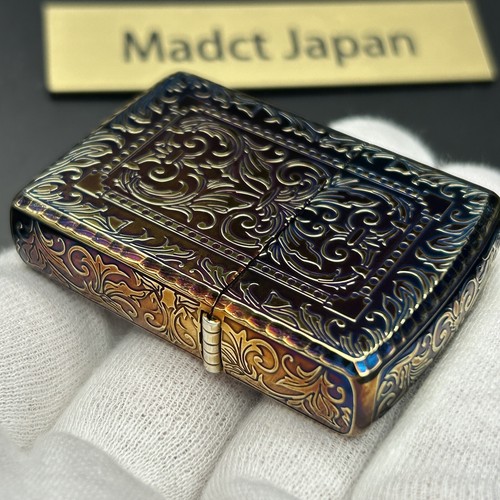 Armor 5 Sides Arabesque Engraved Antique Brass Zippo MIB Rare Velour Case