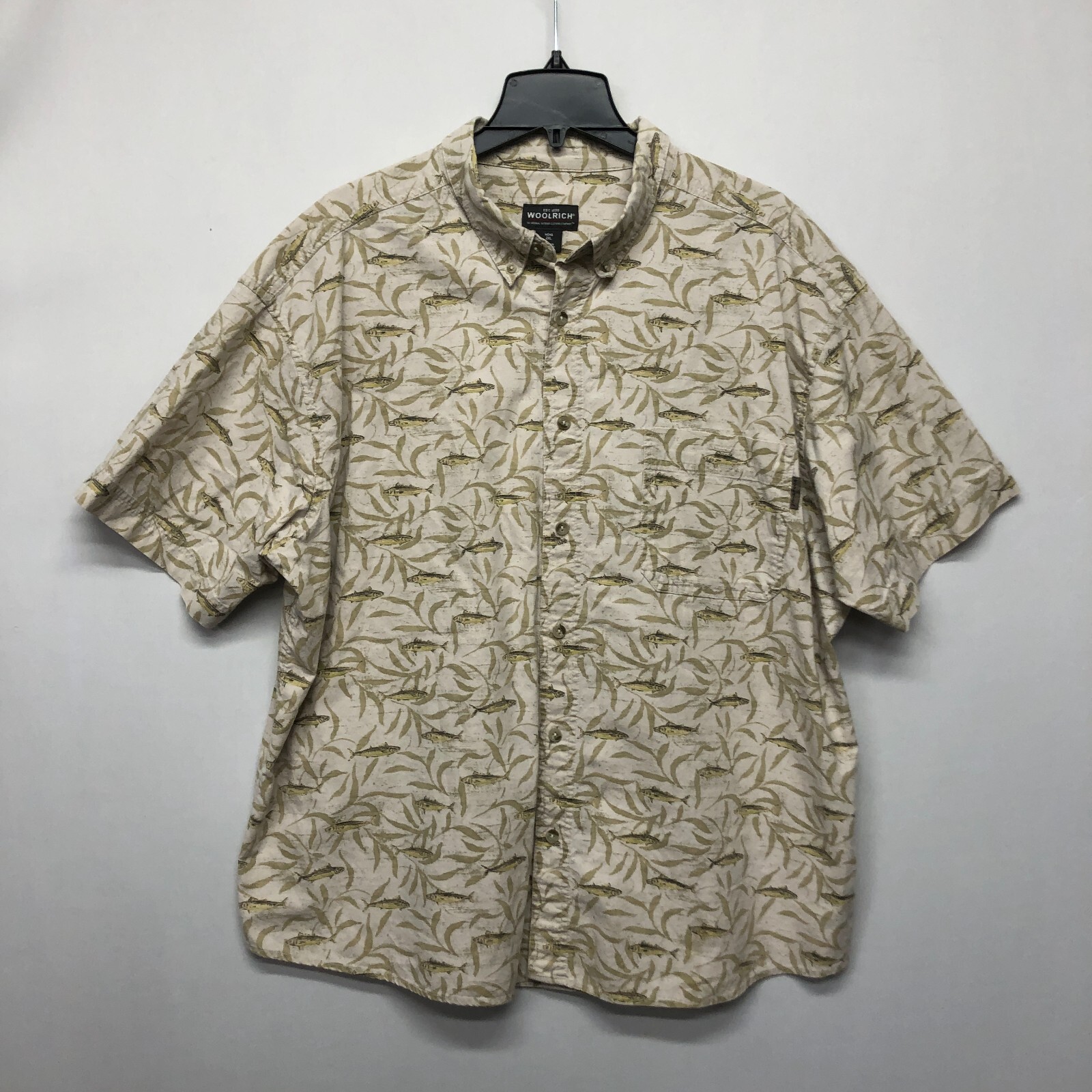 トップス WOOLRICH Woolrich Men Short Sleeve Button Shirt Top Size 2XL XXL Fish