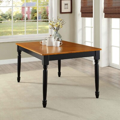 Solid Wood Dining Table Rectangular Farmhouse Country Kitchen Seats 6 Black/Oak