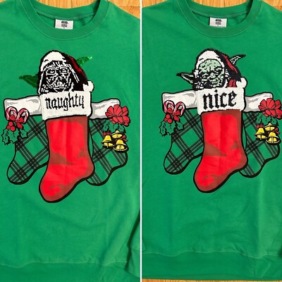Ugly Christmas Sweatshirt Star Wars Yoda Darth Vader Naughty Nice Men s M