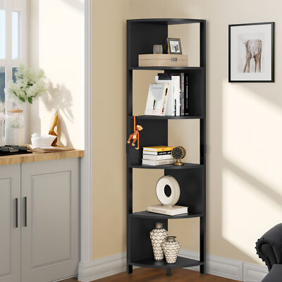 5 Tier Corner Shelf Corner Bookcase Bookshelf Space Saving Display w/ 5 Shelves