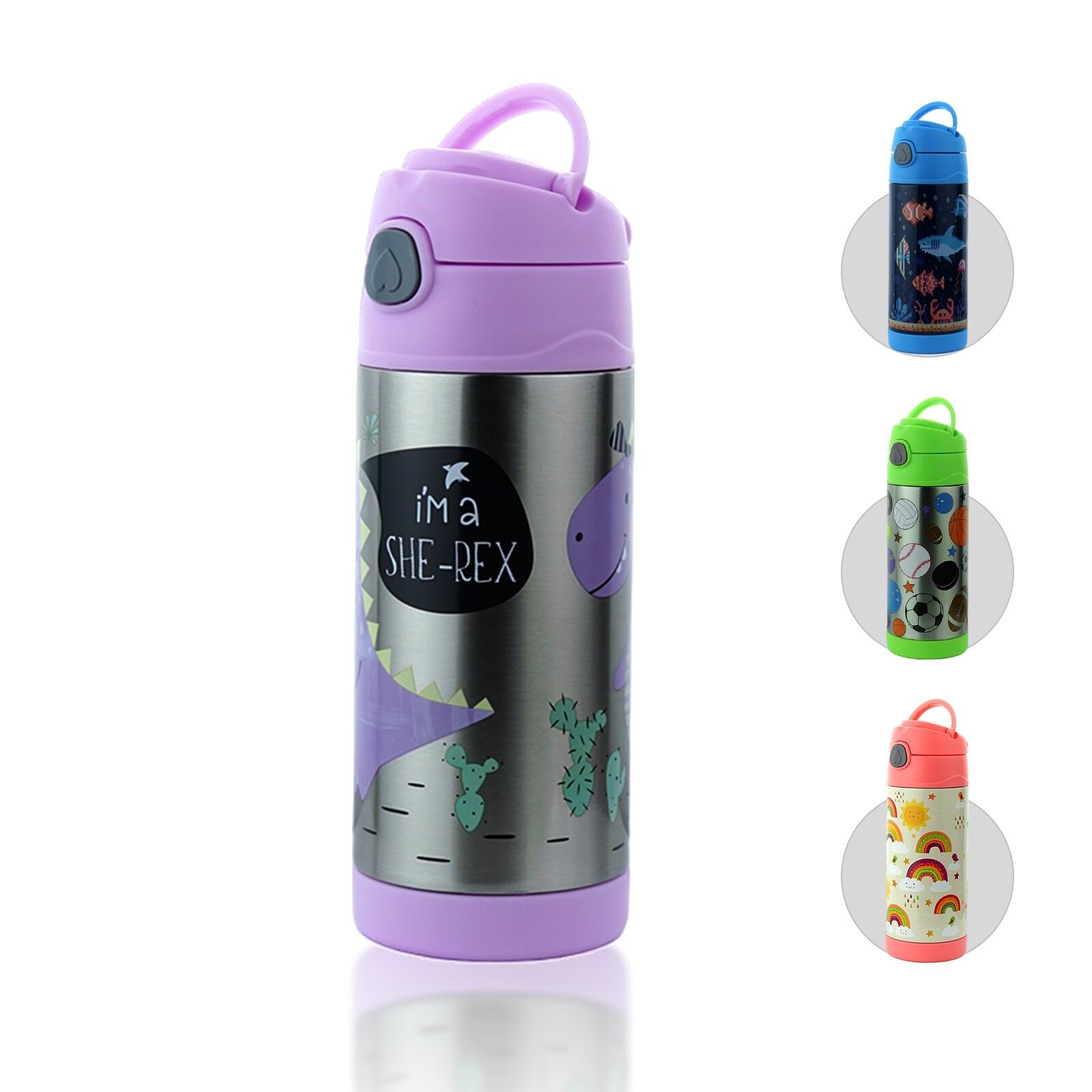 Kids Water Bottle w/ Straw 12oz Stainless Steel Vacuum Doubl