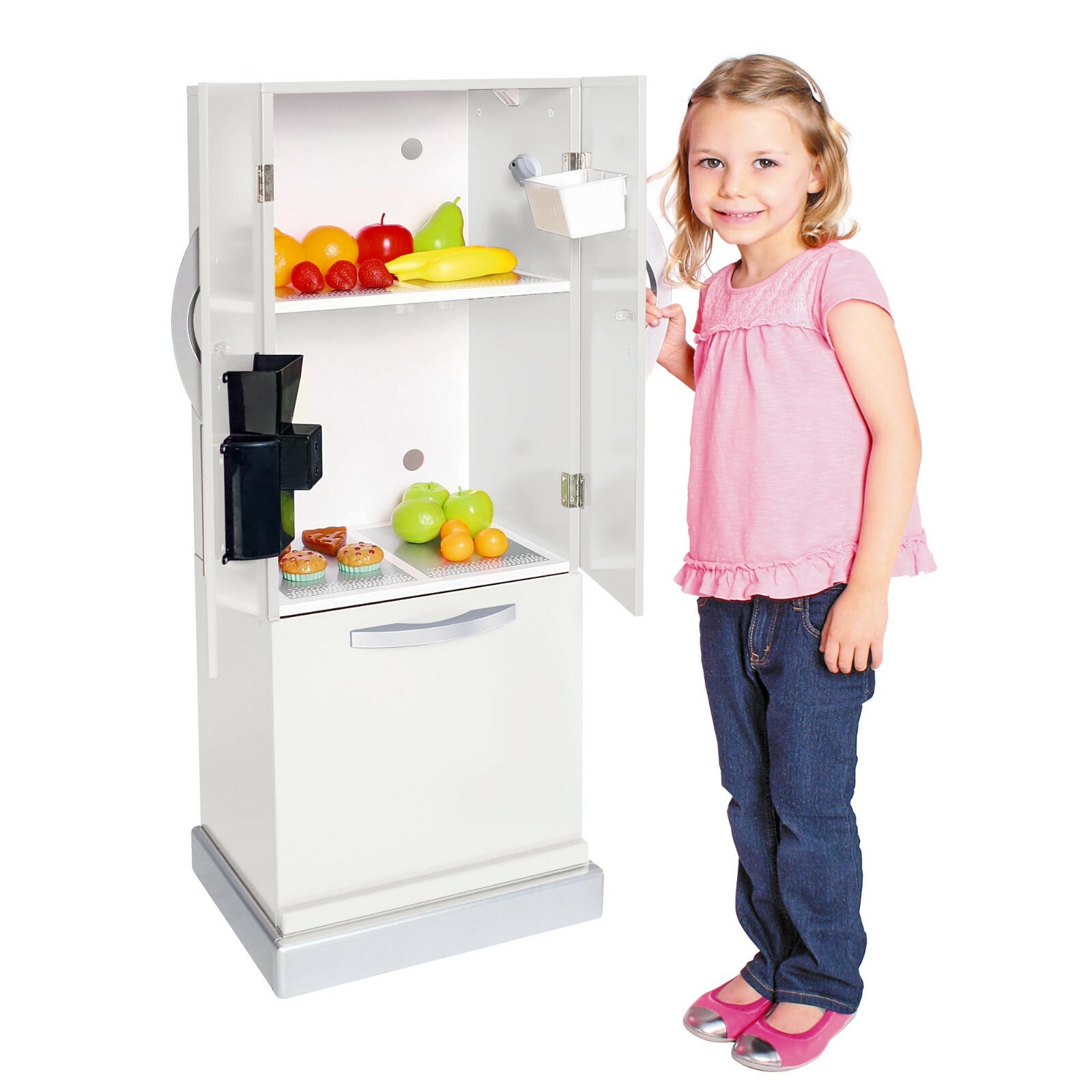 Kids Pretend Play Kenmore White Refrigerator With Bottom Freezer Playset Wooden