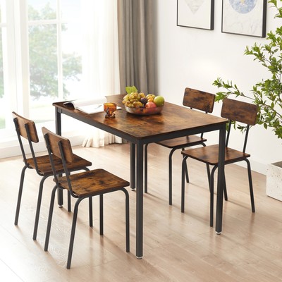 5-Piece Dining Table Set Industrial Style with Backrest Chairs, Rustic