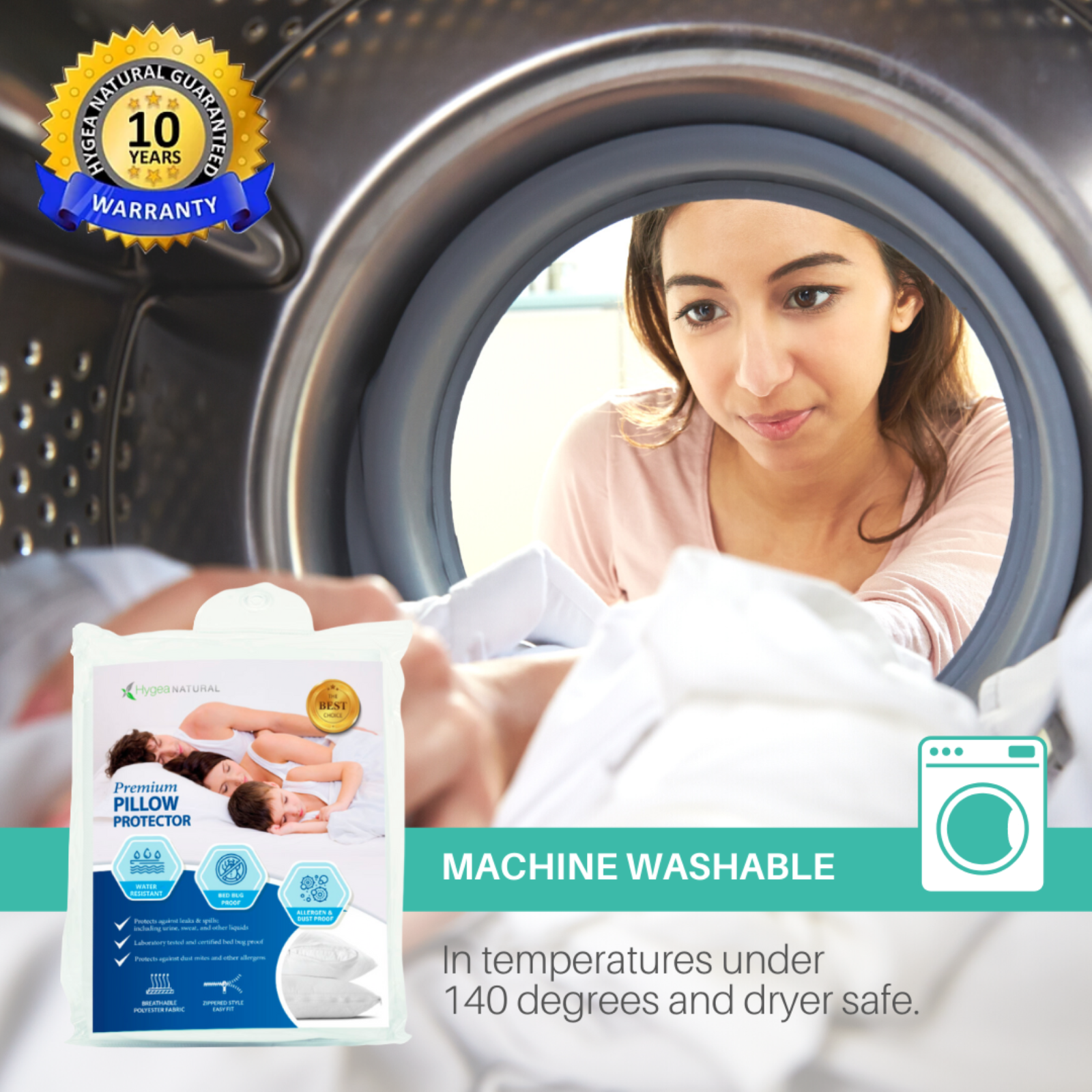 Hygea Natural King size Pillow Protectors, Bed Bug proof pillow covers, 2 Pack