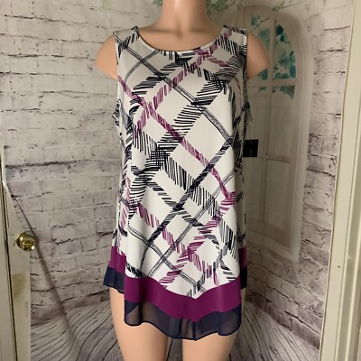 Alfani Women's Tank Top Plus Size 0X Stretch Fuchsia Plaid Art