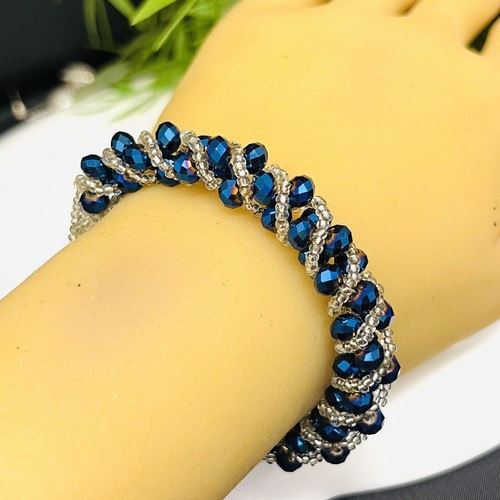 Sparkling Beaded Twisted Bracelet Magnetic Clasp Faceted