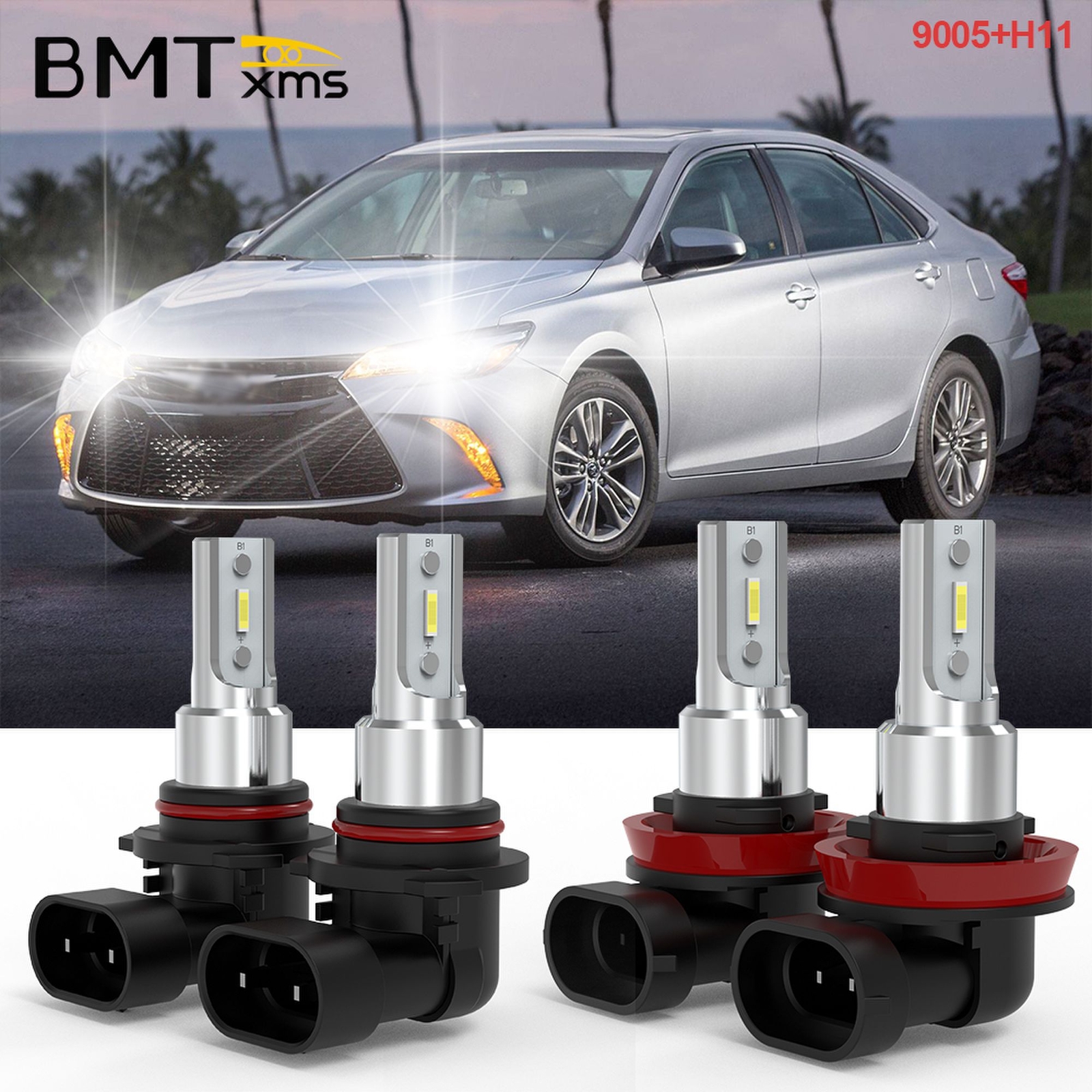 For Toyota Camry 2007-2017 4PCS 6500K LED Headlight Hi-Low Beam Light Bulb Kit