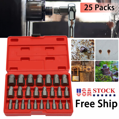 25 Pcs Multi-Spline Screw Extractor Set Hex Head Bit Socket Wrench Bolt Remover