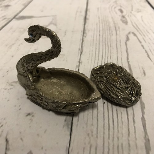 Vintage Silverplate Swan Goose Small Trinket Holder Decor Made In Portugal