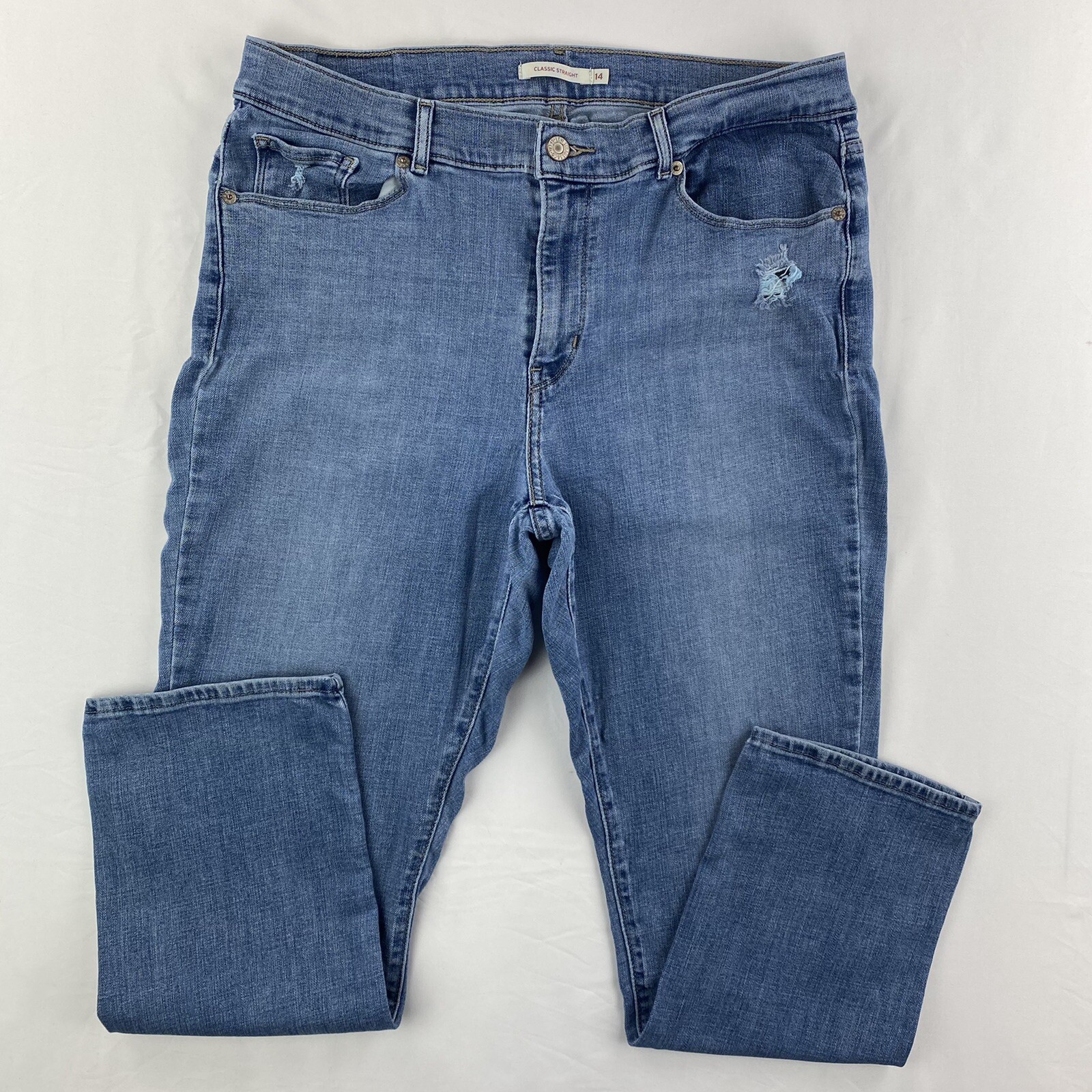 Levi's Jeans Womens 14S Blue Distressed Classic Fit Straight American Denim