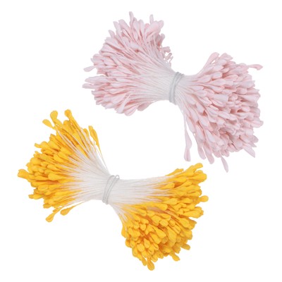 680-Pack 3mm Mini Double Heads Artificial Flower Stamen Pistil [Pink Yellow]