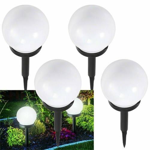 4 Stück LED SOLAR KUGELLAMPE mit Erdspiess Ø 10cm - Garten Solarleuchte Licht