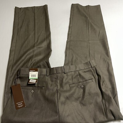 Perry Ellis 34x32 Mens Olive Flat Front Trousers Dress Pants NWT