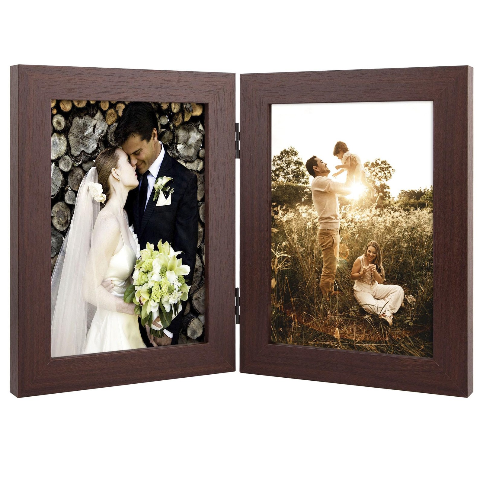 5x7 Brown Collage Picture Frame Real Glass 2 Opening Multi Photo Wall Tabletop
