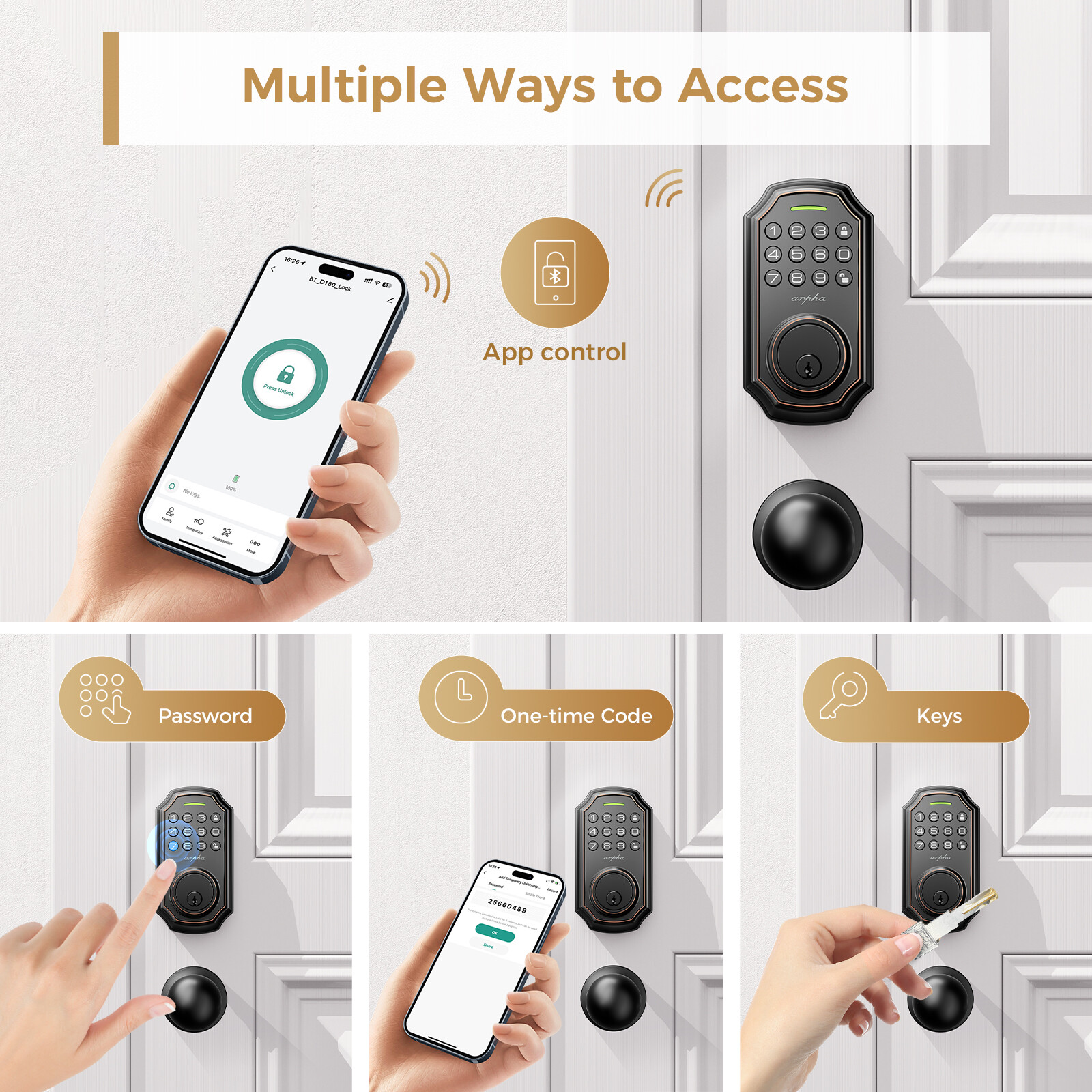 Smart Front door lock with Handle WIFI App Control Electronic Keypad Deadbolt