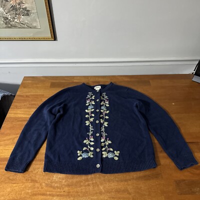 Classic Elements Women s Sweater Size Medium Cardigan Button floral Embroidery