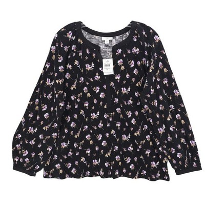 NWT J JILL Floral Knit Top Popover Cotton Tencel Modal Size MEDIUM