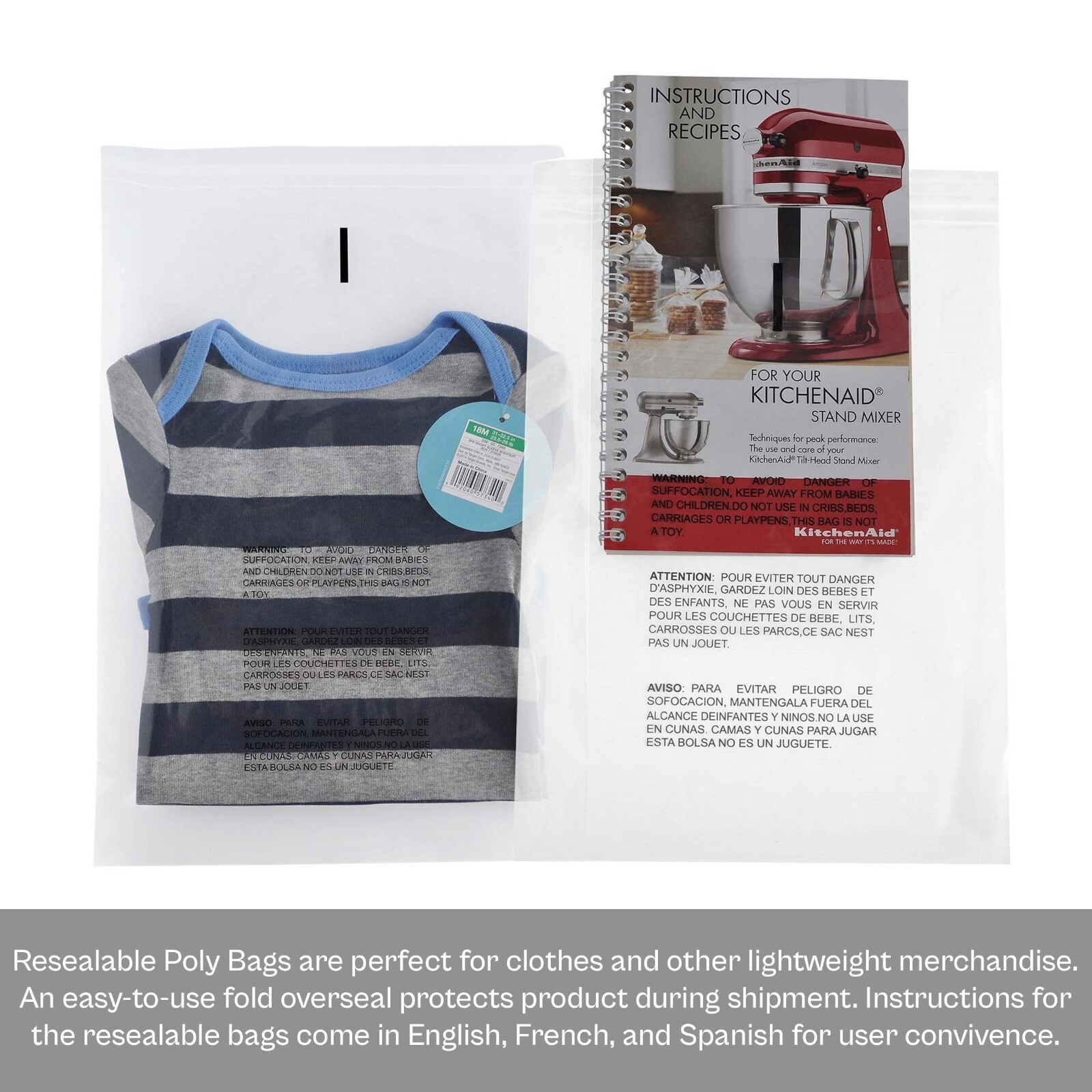 Clear Resealable Suffocation Warning Zipper Plastic Poly Bags 1.5 Mil 500-10000