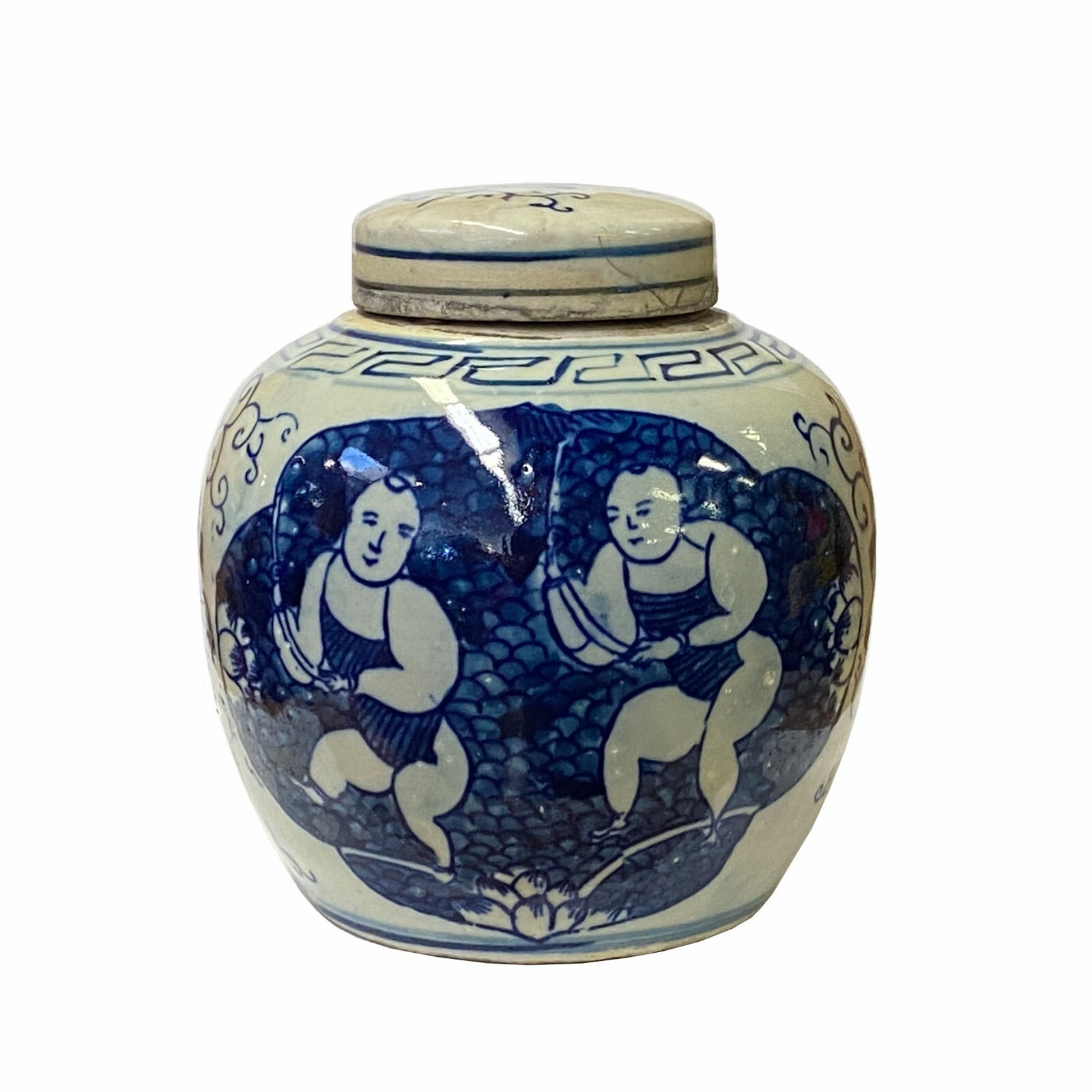Chinese Oriental Small Blue White Twin Kids Porcelain Ginger Jar ws1858S Chinese Oriental Small Blue White Twin Kids Porcelain Ginger Jar ws1858S